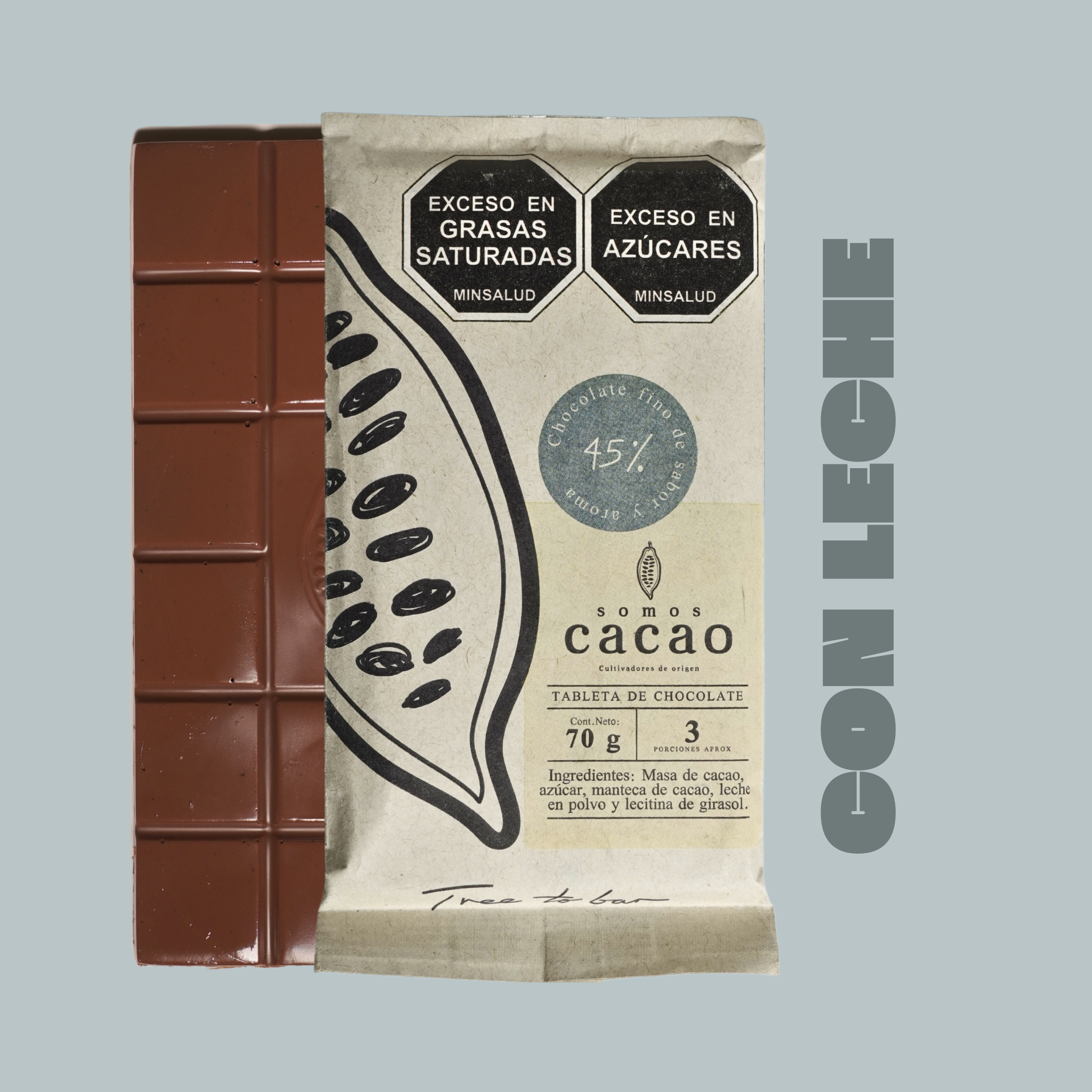 Chocolate con Leche 45% Cacao Colombiano – Tableta Artesanal | Somos Cacao