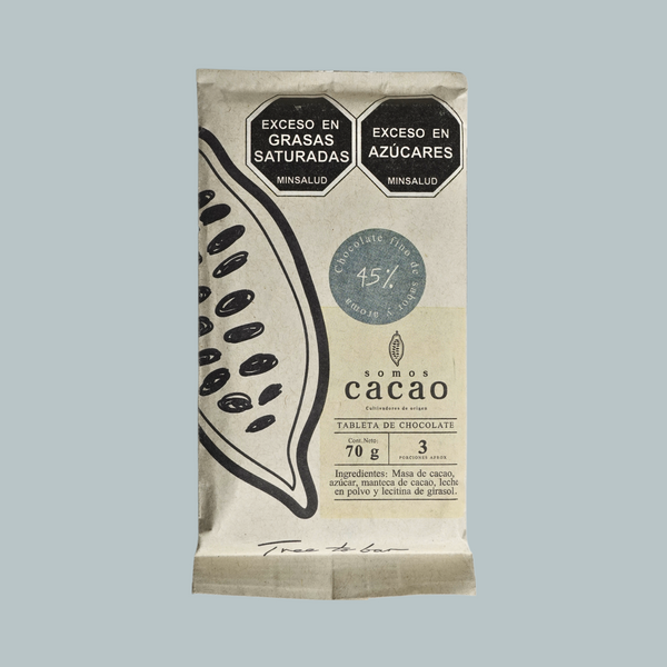 Chocolate con Leche 45% Cacao Colombiano – Tableta Artesanal | Somos Cacao