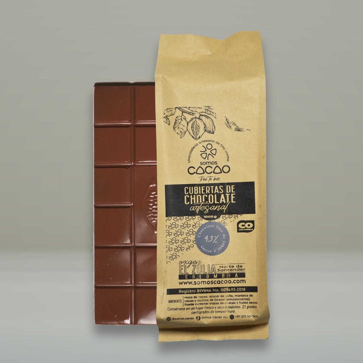 Cobertura de Chocolate Real 43% Cacao · 1 kg - bolsa y bloque