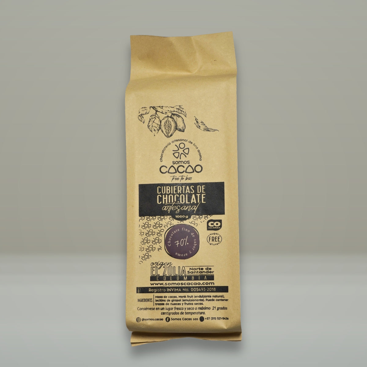 Cobertura de Chocolate 70% Cacao · 1 kg - bolsa de 1 kg